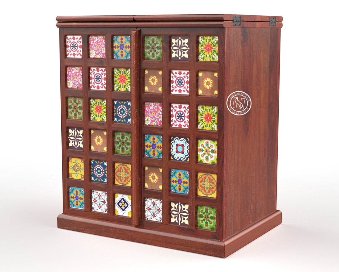 Handcrafted Tile-Decor Bar Cabinet