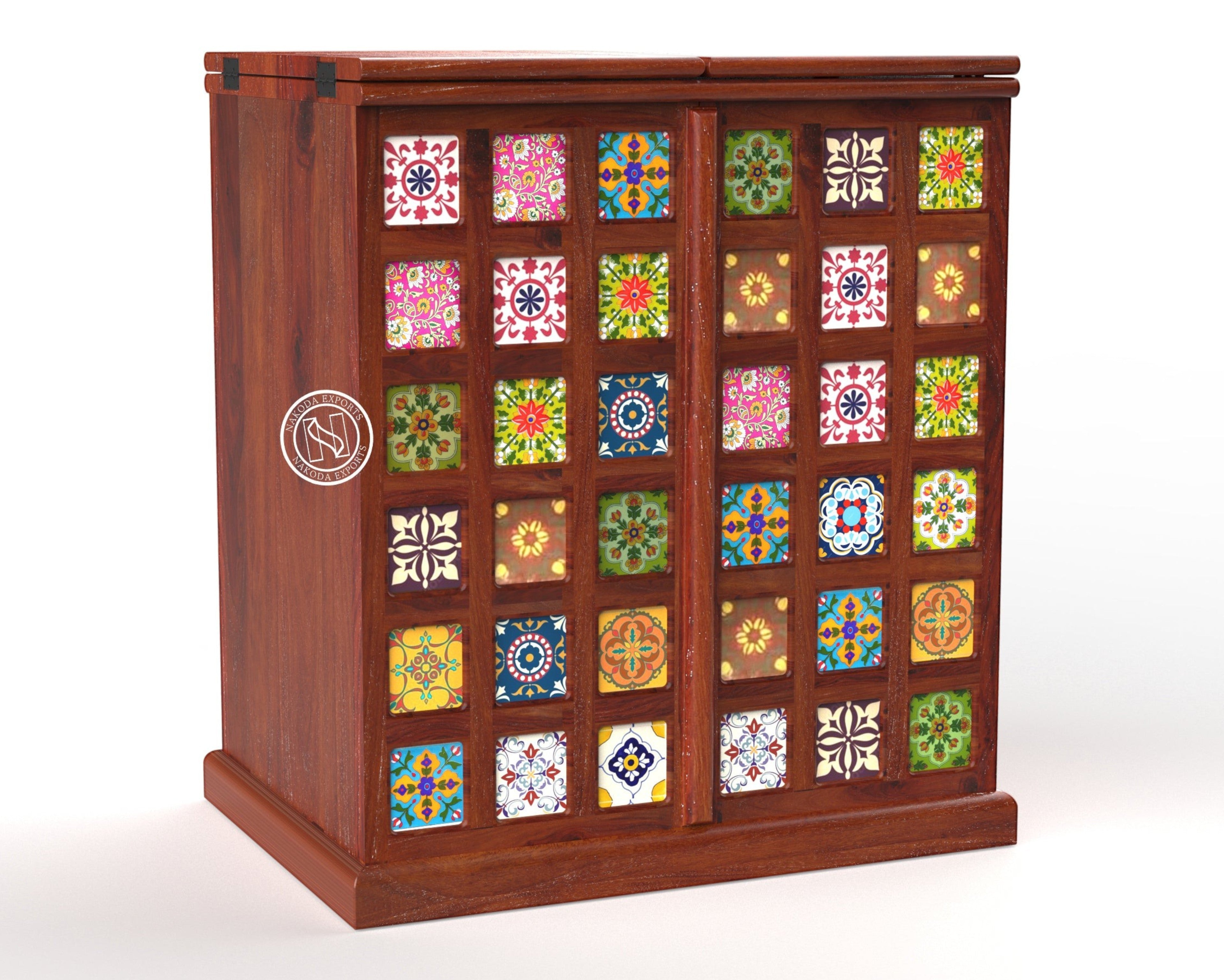 Handcrafted Tile-Decor Bar Cabinet