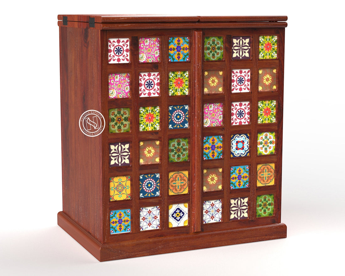 Handcrafted Tile-Decor Bar Cabinet