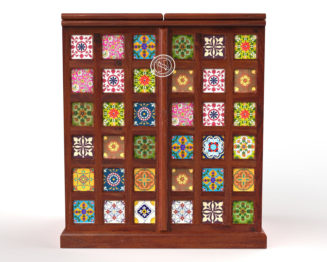 Handcrafted Tile-Decor Bar Cabinet