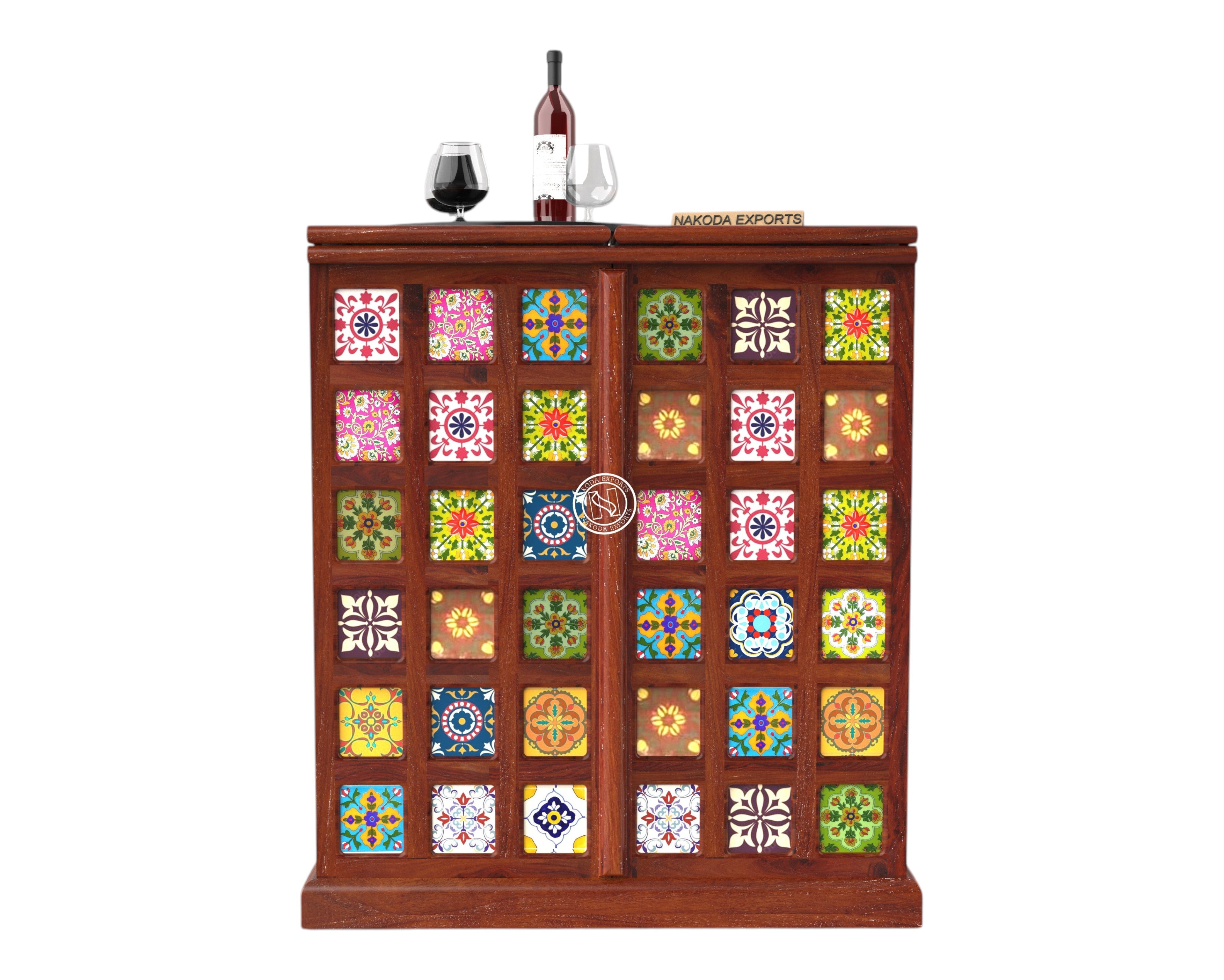 Handcrafted Tile-Decor Bar Cabinet