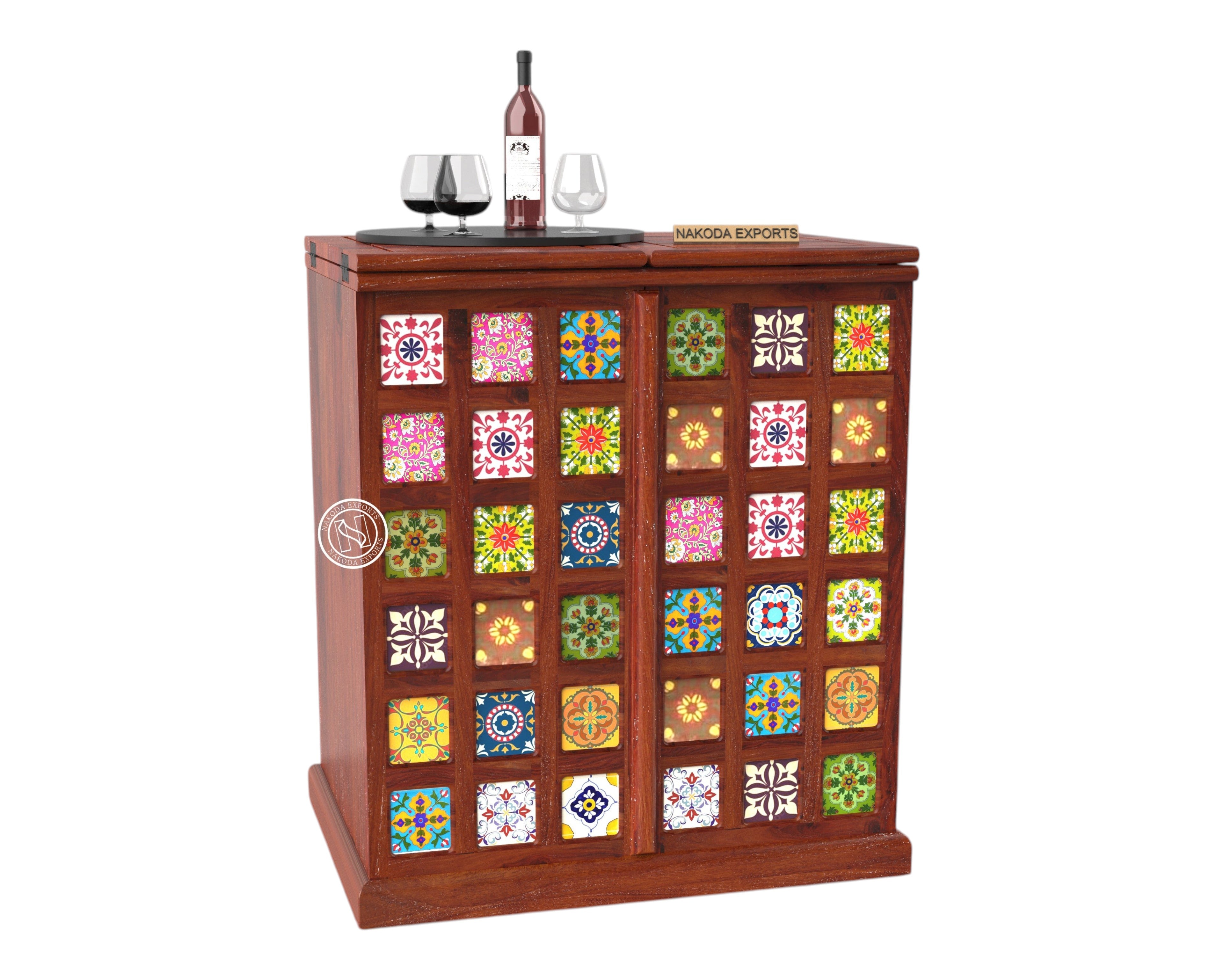 Handcrafted Tile-Decor Bar Cabinet
