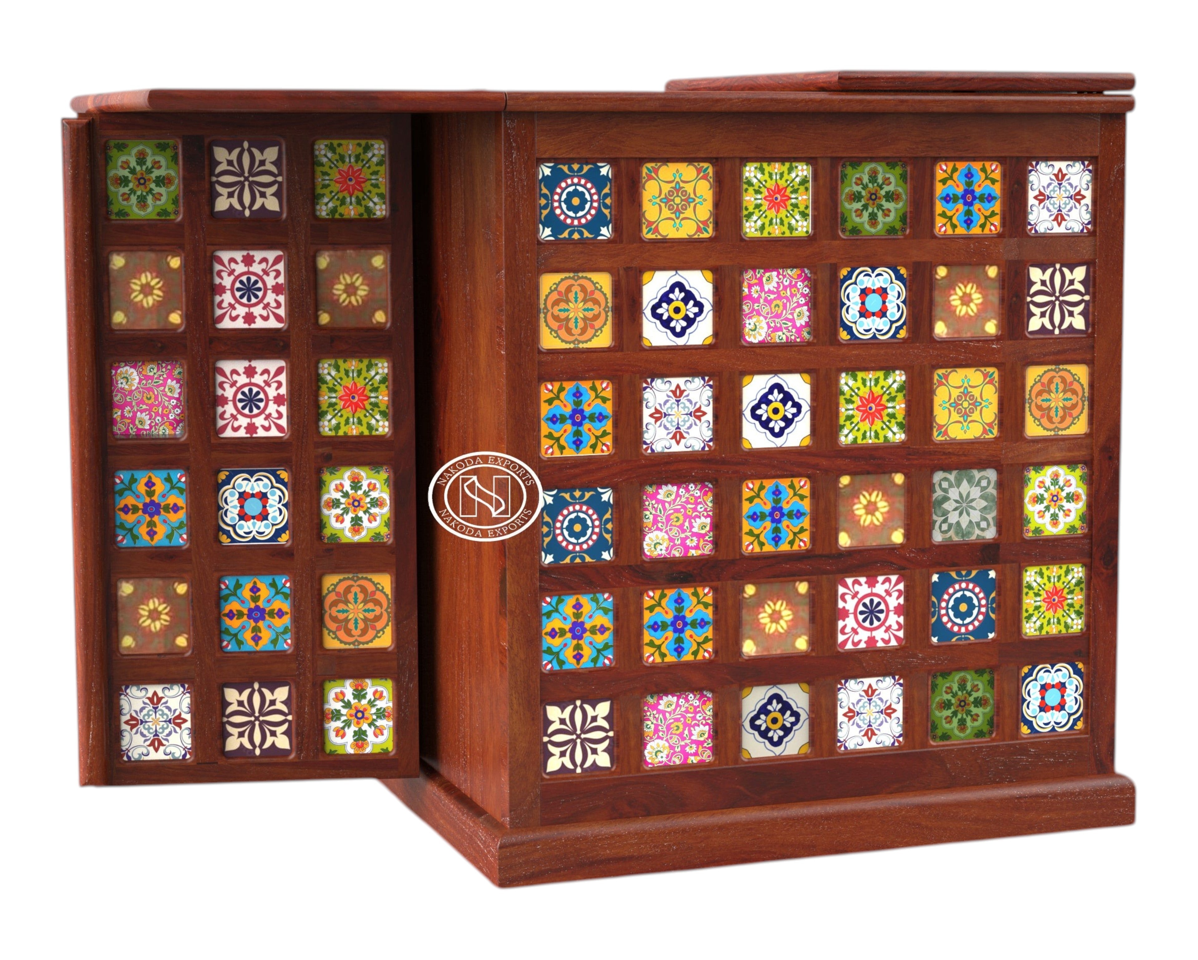 Handcrafted Tile-Decor Bar Cabinet