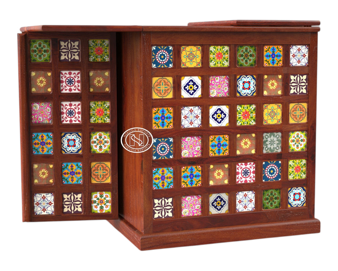 Handcrafted Tile-Decor Bar Cabinet