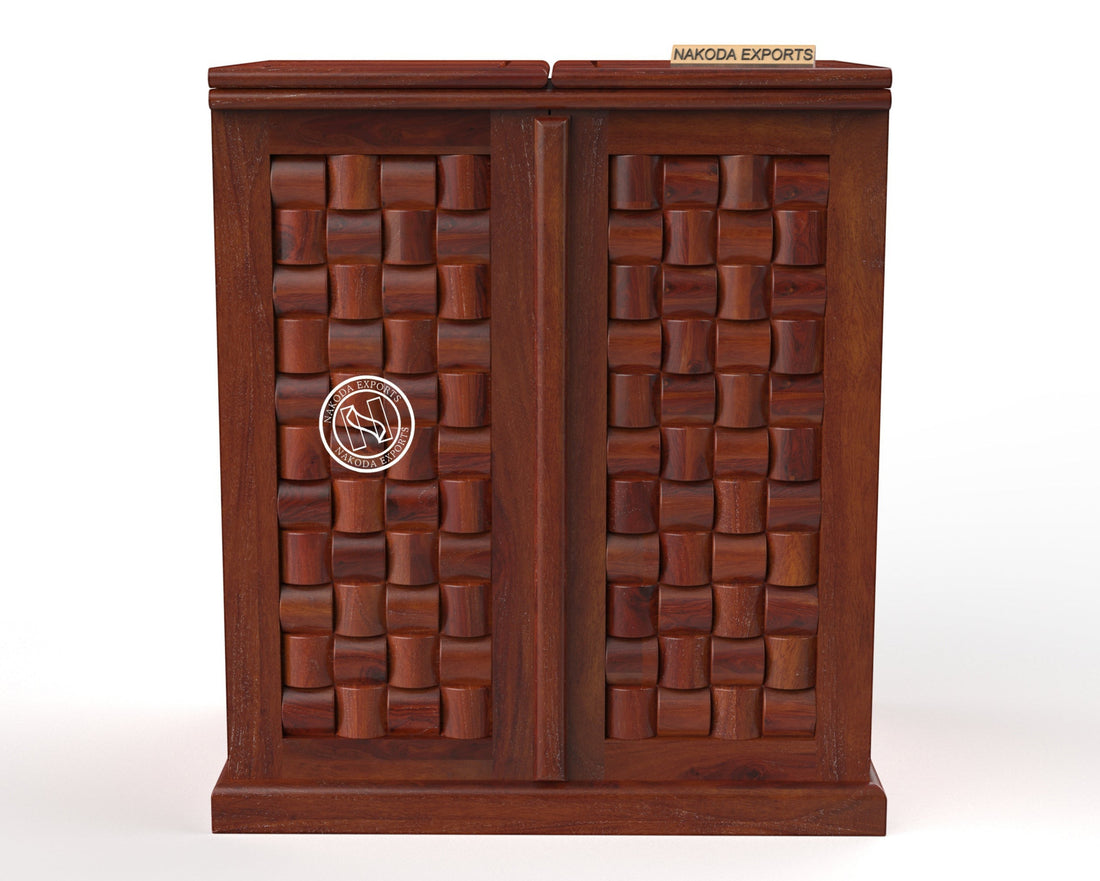Woven Wooden Bar Cabinet