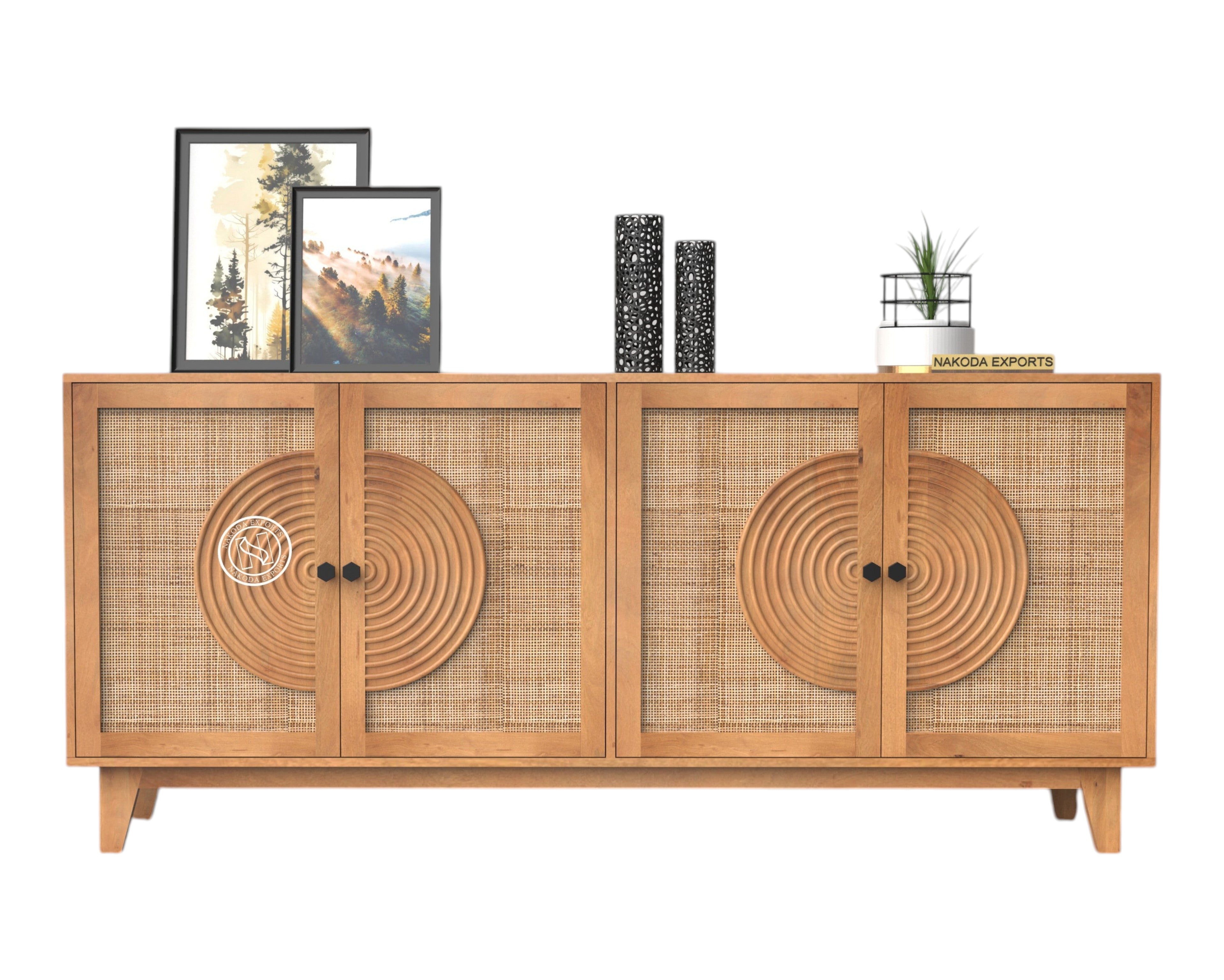 Rustic Rattan Circle Motif Sideboard