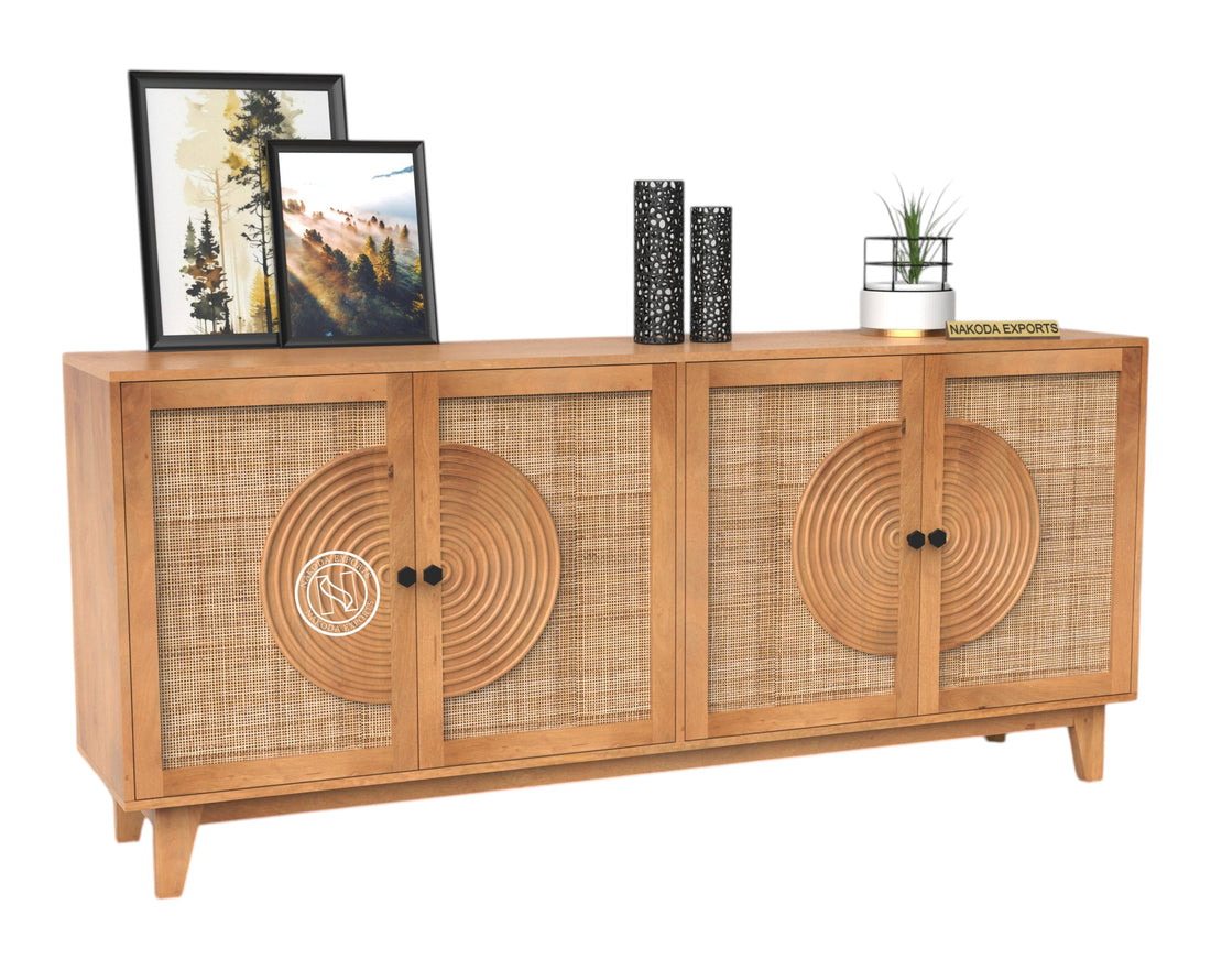 Rustic Rattan Circle Motif Sideboard