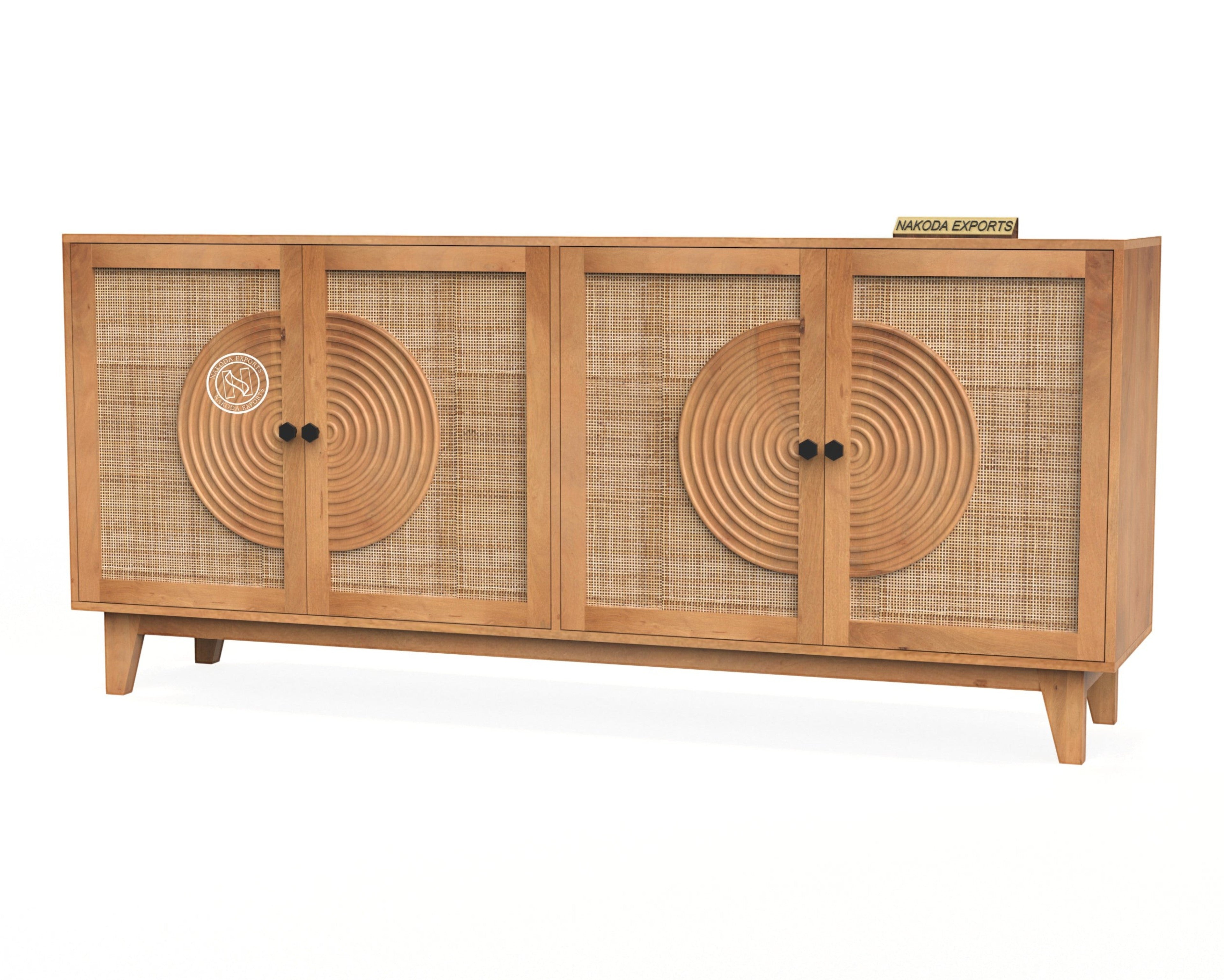 Rustic Rattan Circle Motif Sideboard
