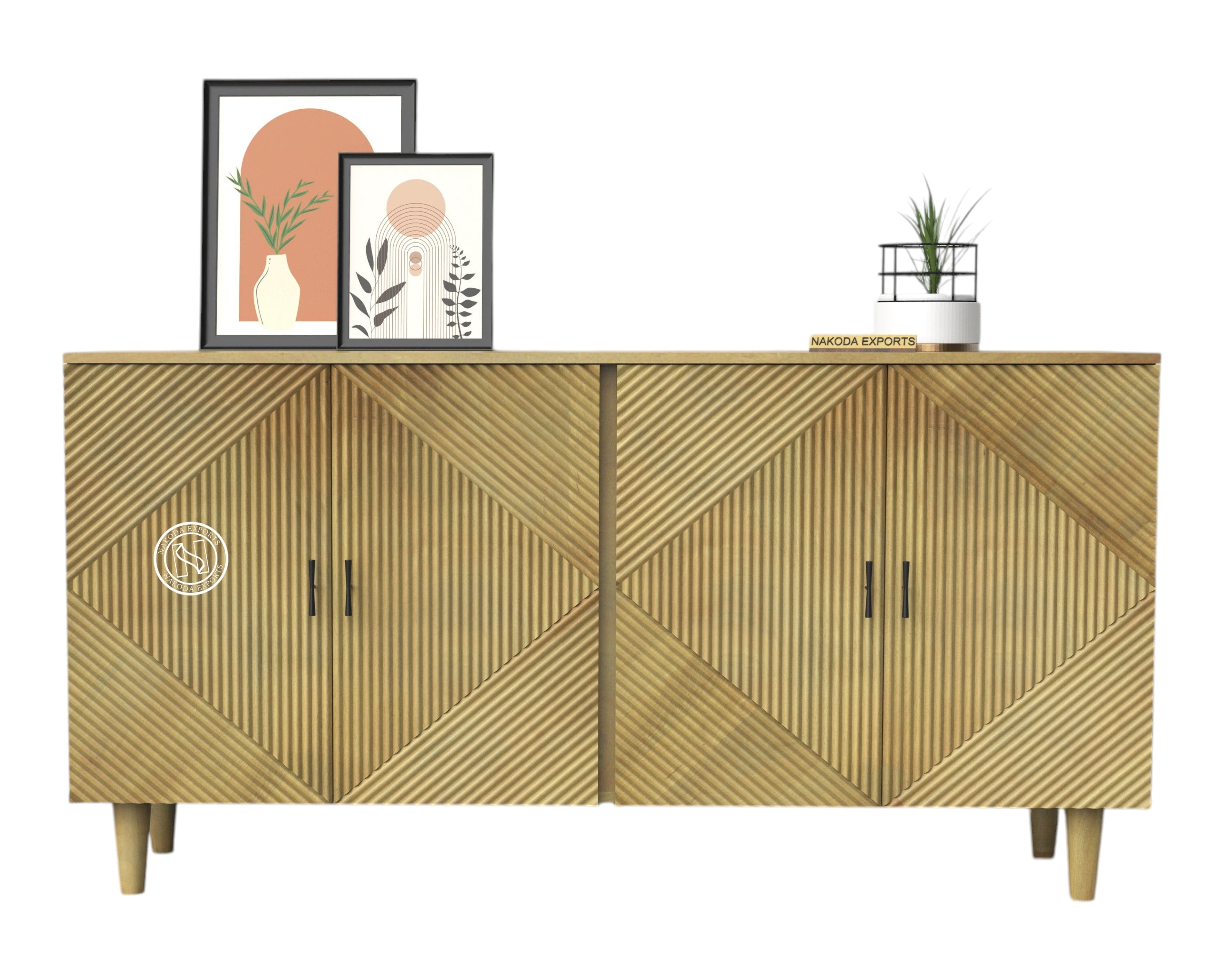 Geometric Carved Mango Wood Sideboard