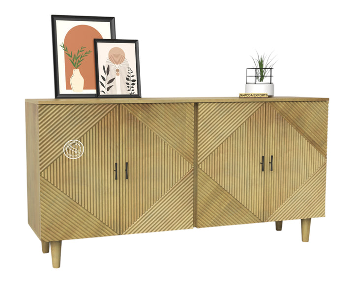 Geometric Carved Mango Wood Sideboard