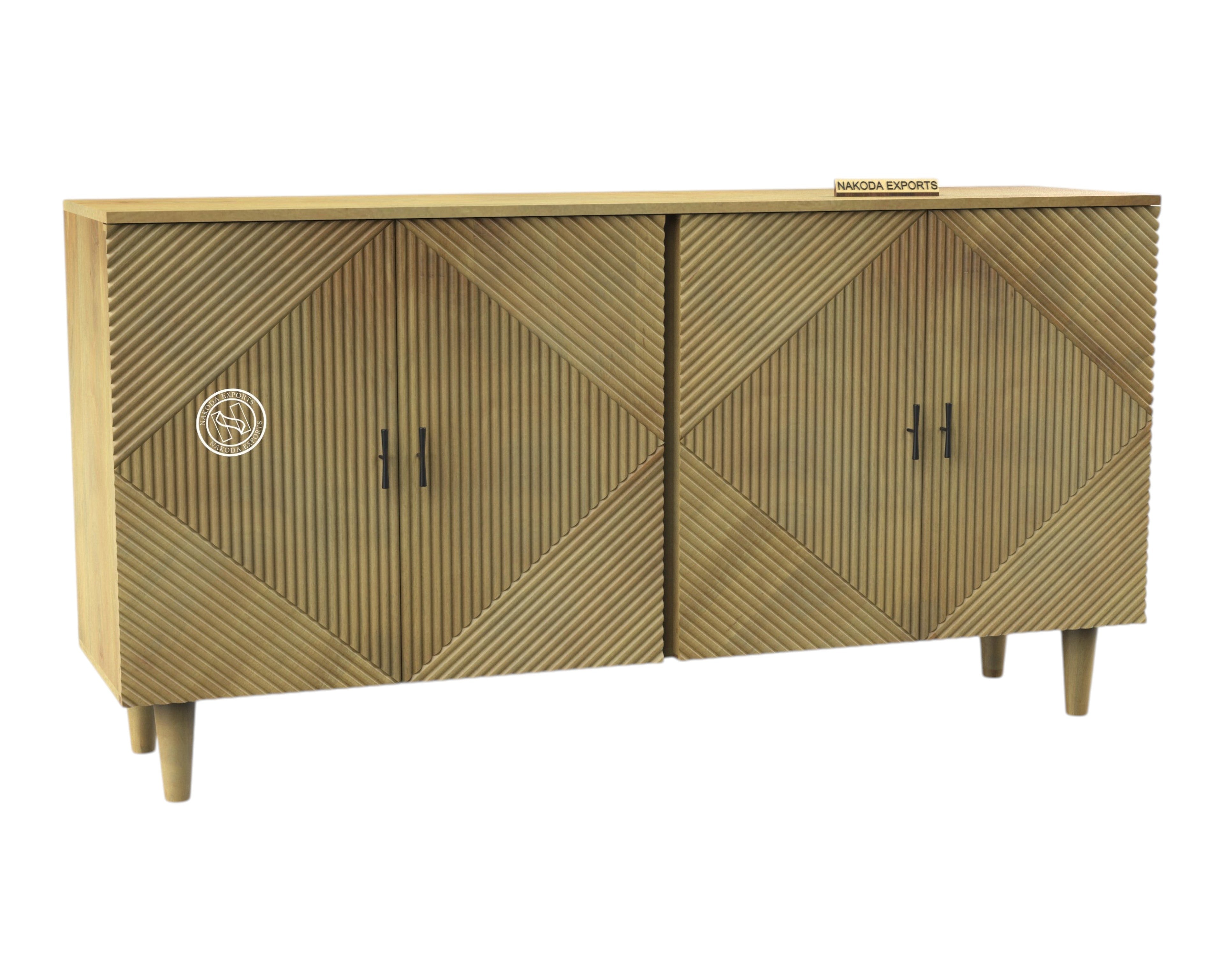 Geometric Carved Mango Wood Sideboard
