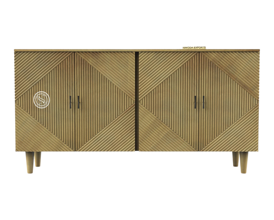 Geometric Carved Mango Wood Sideboard