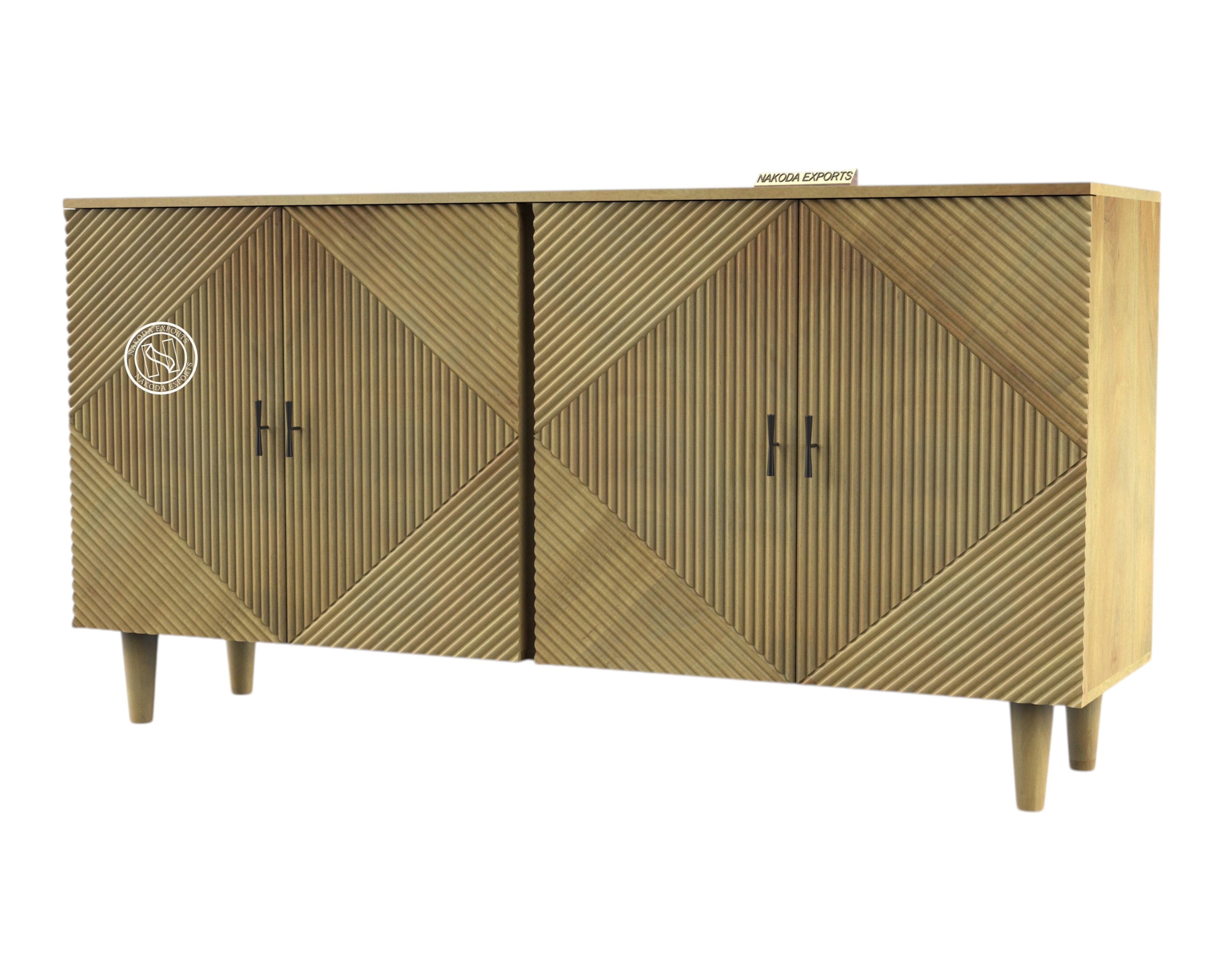 Geometric Carved Mango Wood Sideboard