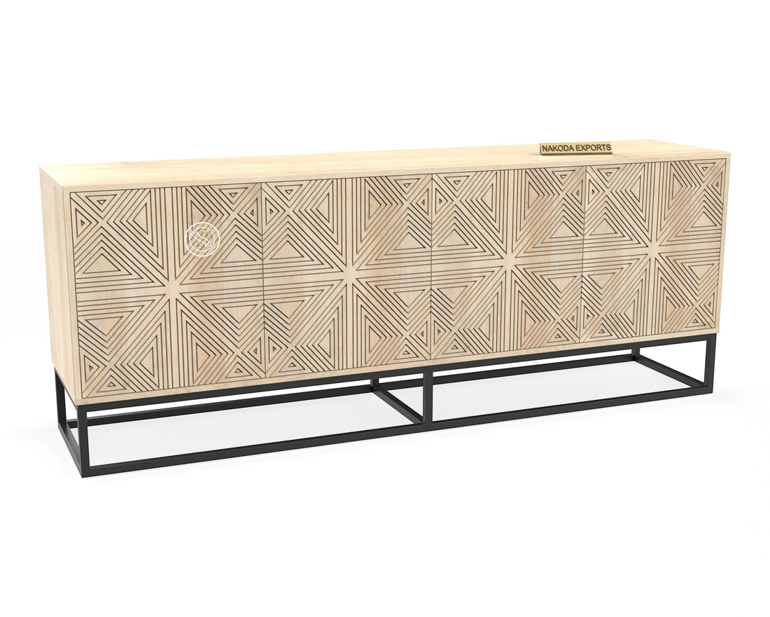 Mango Wood Sideboard with Wave Pattern