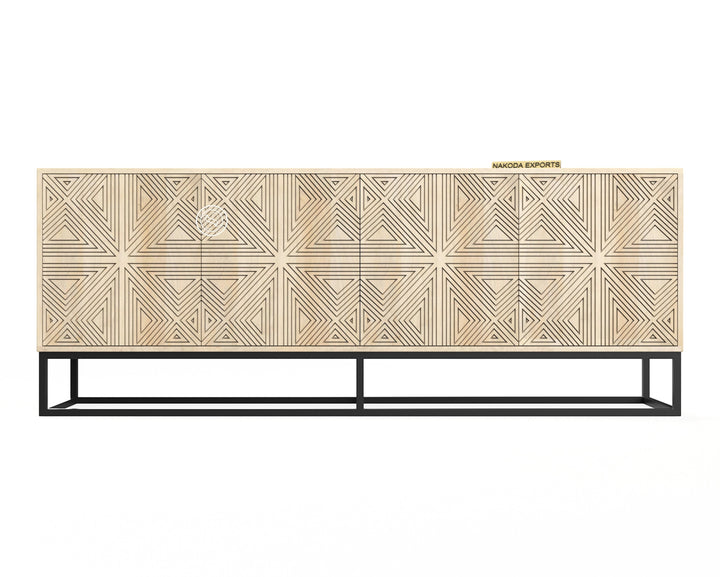 Mango Wood Sideboard with Wave Pattern
