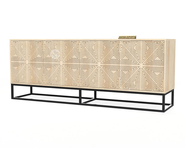 Mango Wood Sideboard with Wave Pattern