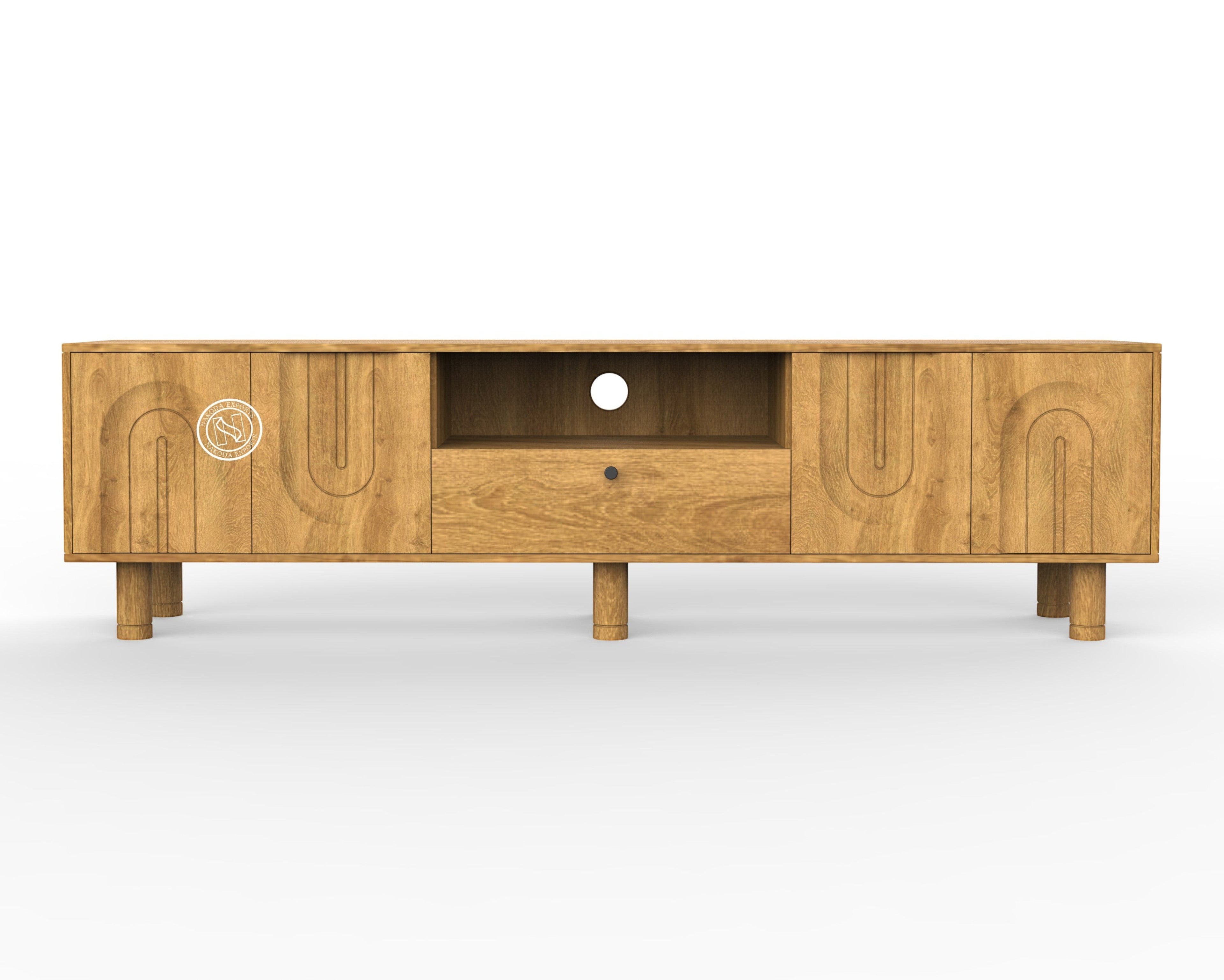 Modern Mango Wood TV Unit with Carved
