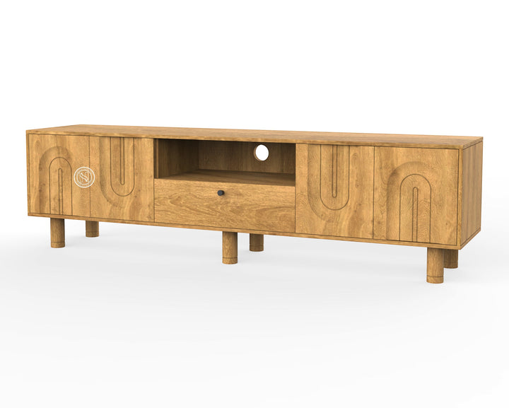 Modern Mango Wood TV Unit with Carved