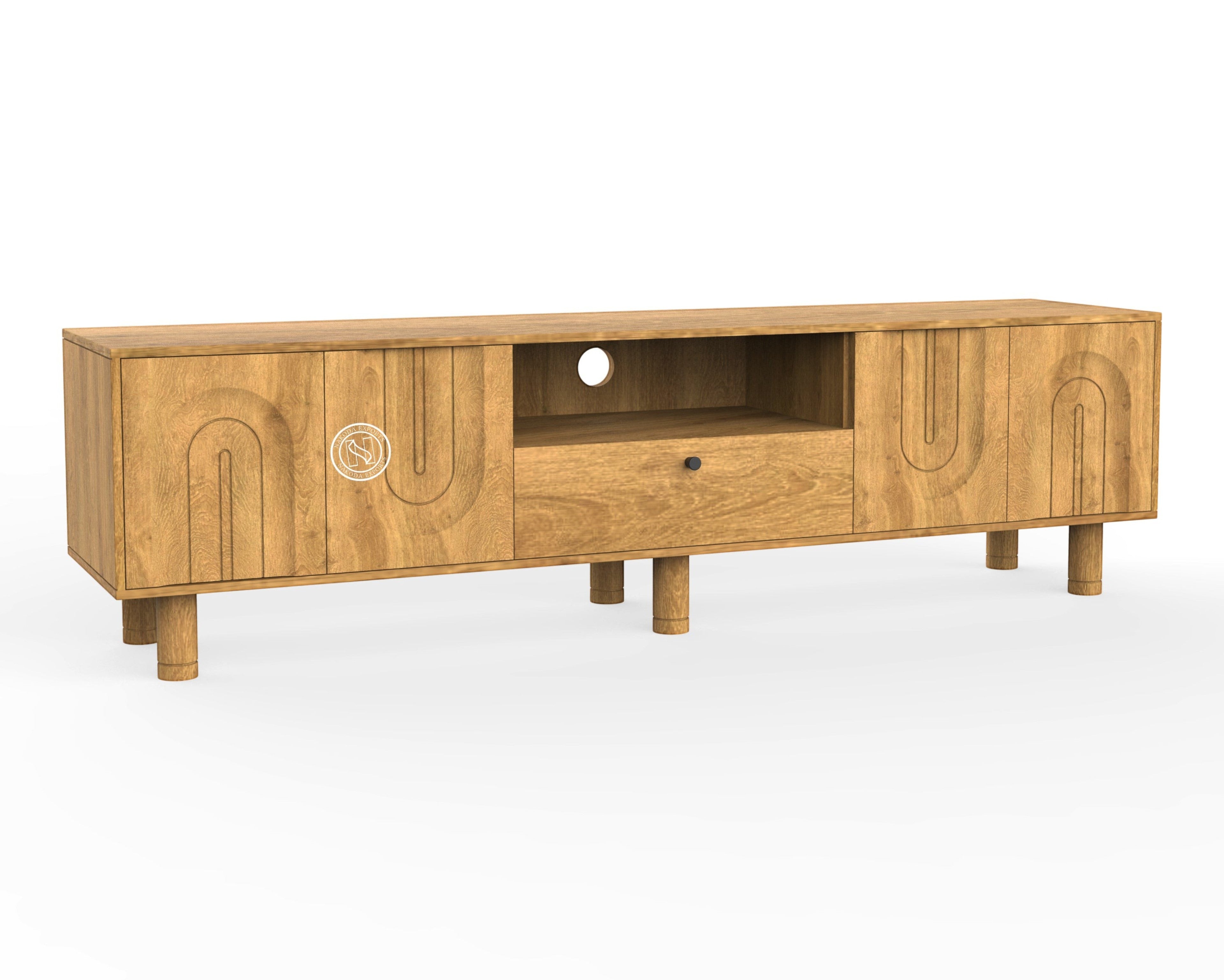 Modern Mango Wood TV Unit with Carved