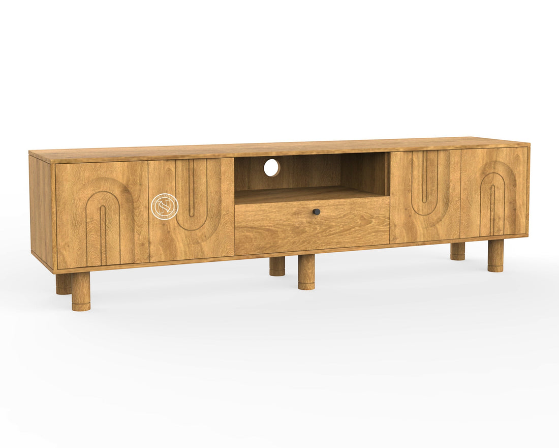 Modern Mango Wood TV Unit with Carved