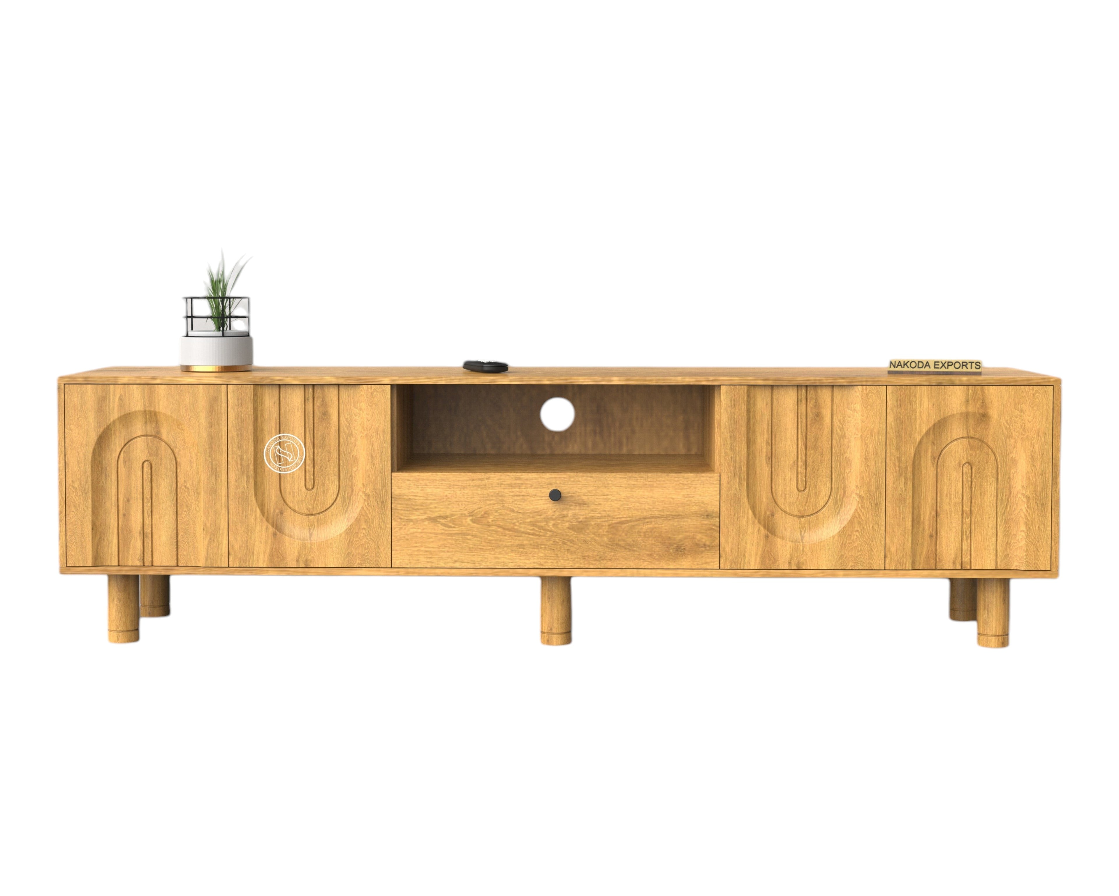 Modern Mango Wood TV Unit with Carved