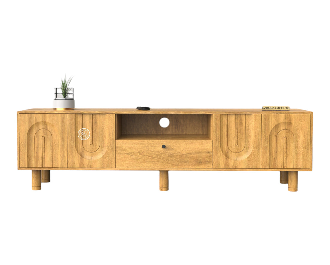 Modern Mango Wood TV Unit with Carved
