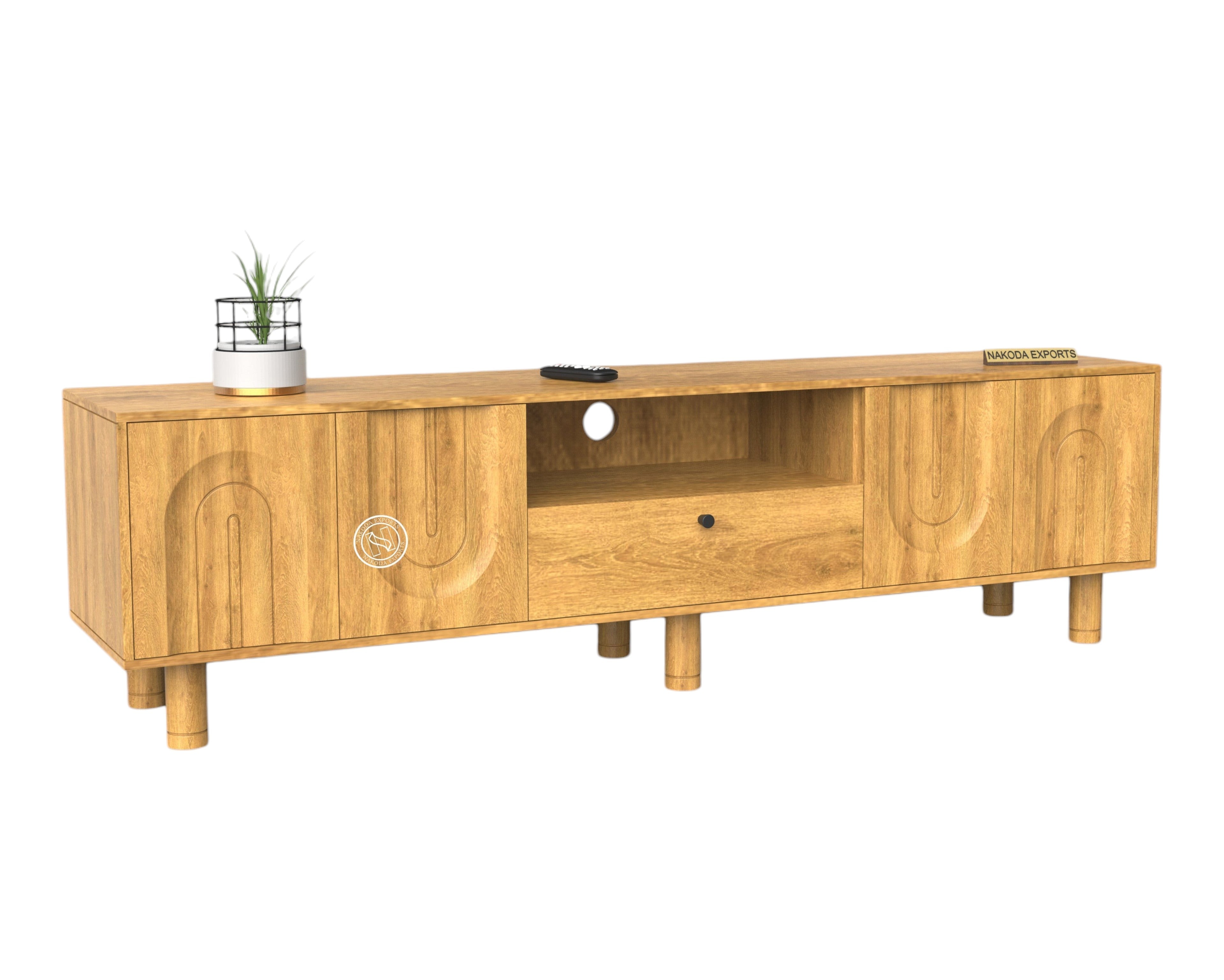 Modern Mango Wood TV Unit with Carved