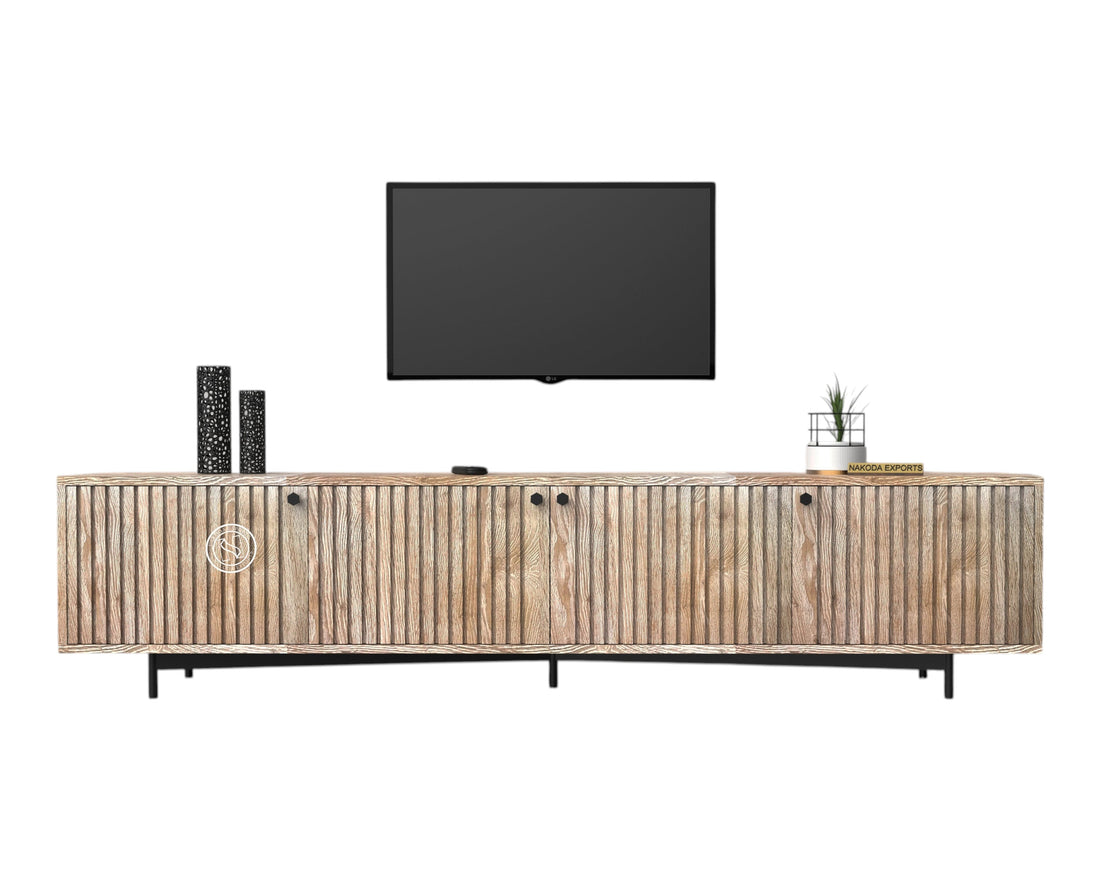 Modern Ribbed Mango Wood TV Unit