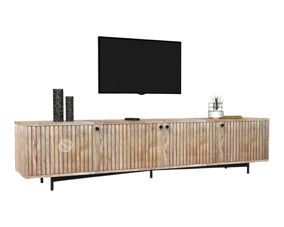 Modern Ribbed Mango Wood TV Unit