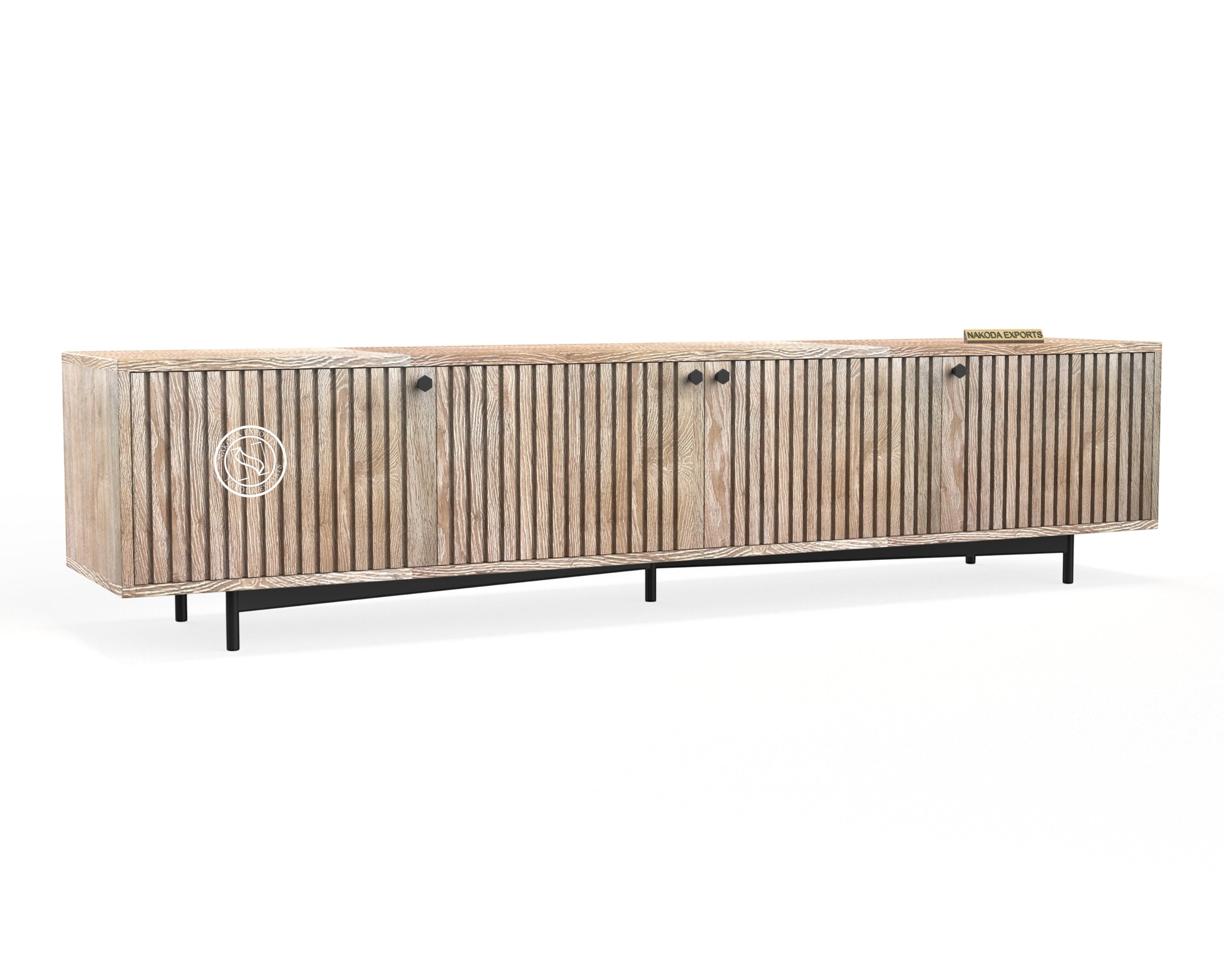 Modern Ribbed Mango Wood TV Unit