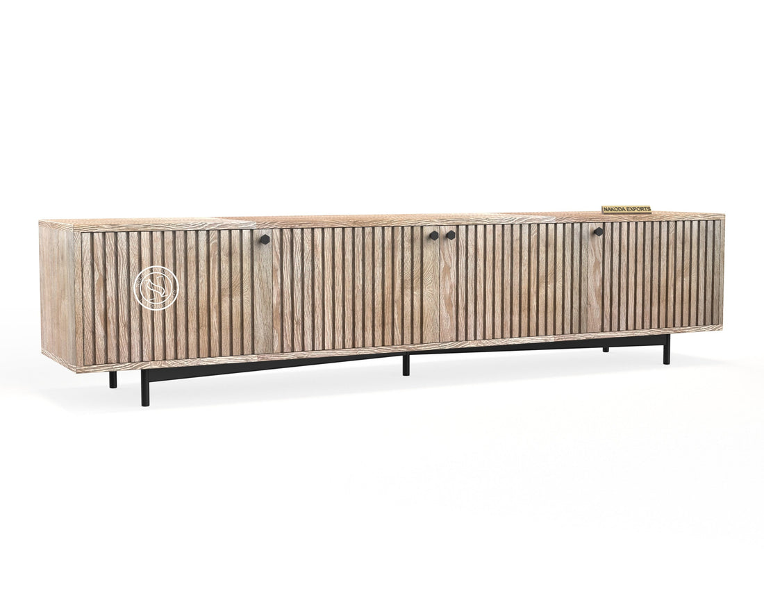 Modern Ribbed Mango Wood TV Unit