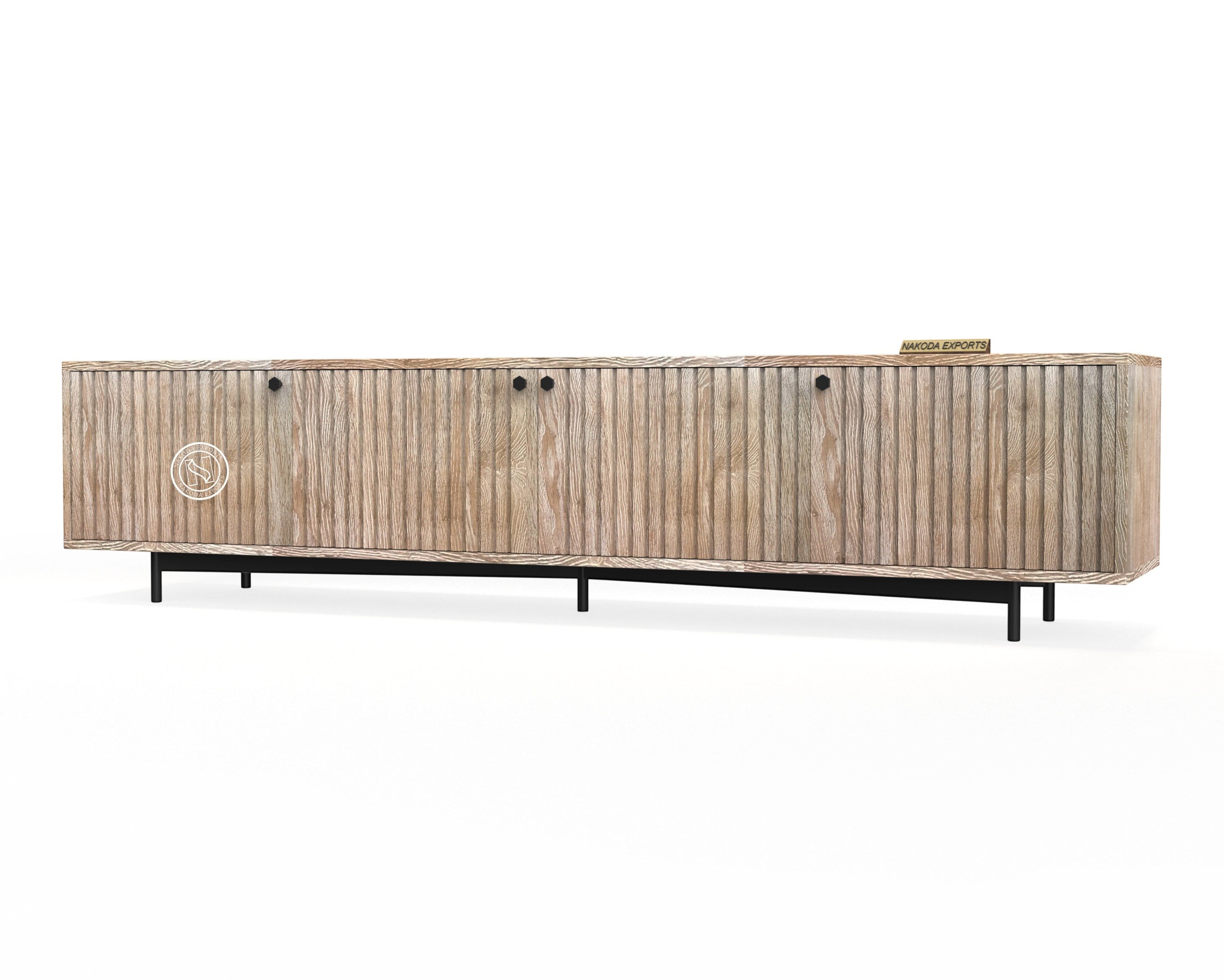 Modern Ribbed Mango Wood TV Unit