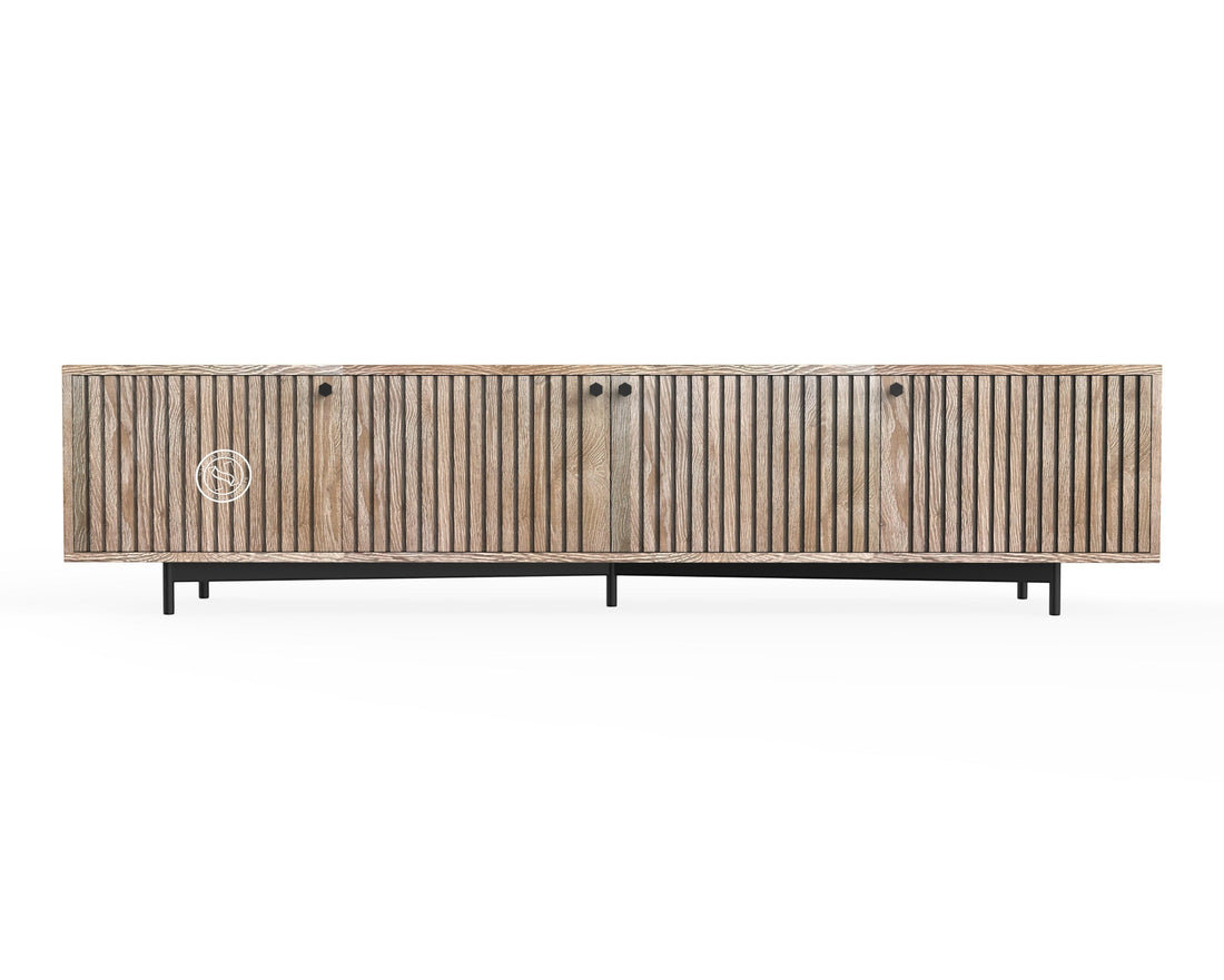 Modern Ribbed Mango Wood TV Unit