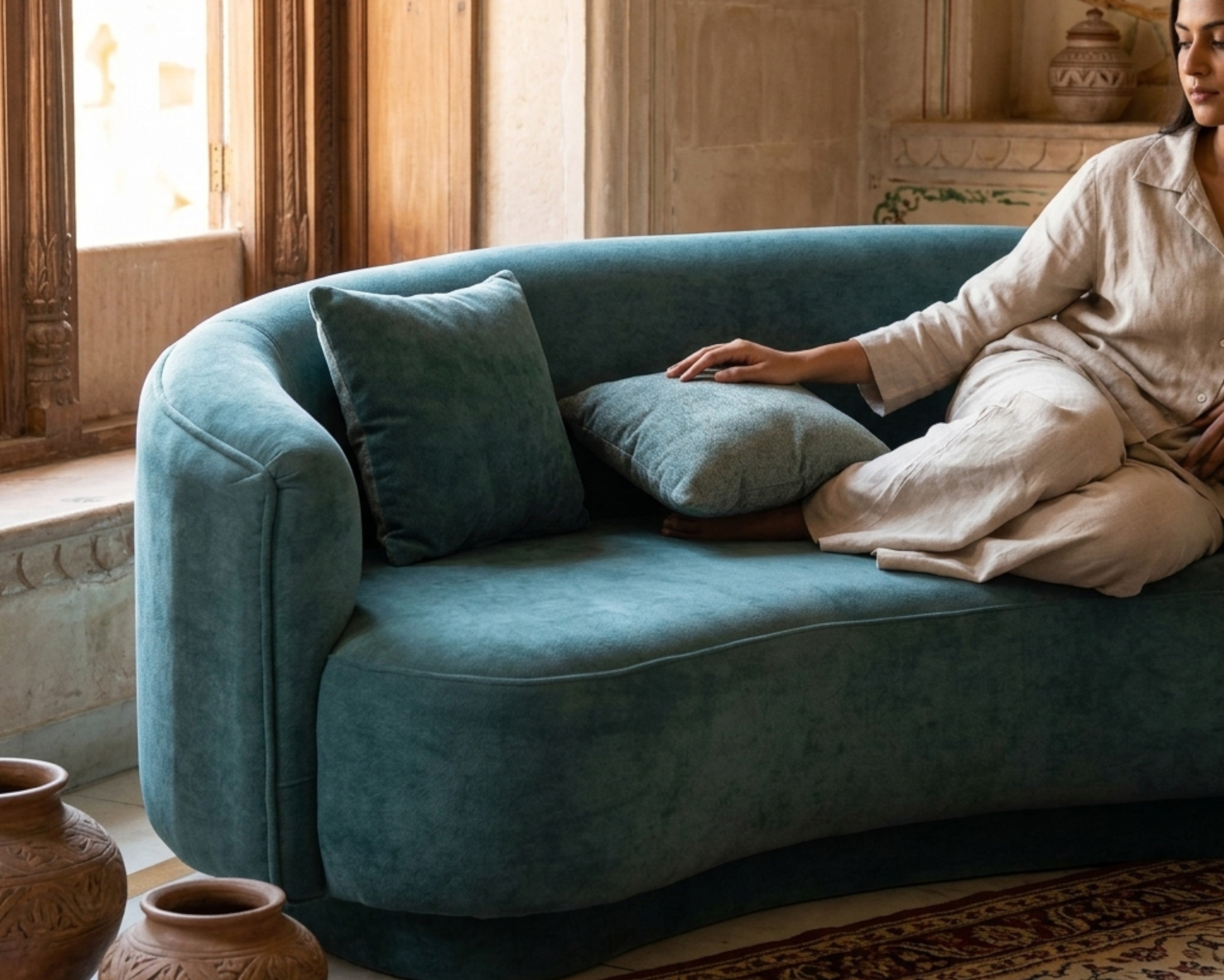 Curved Upholstered Sofa Set