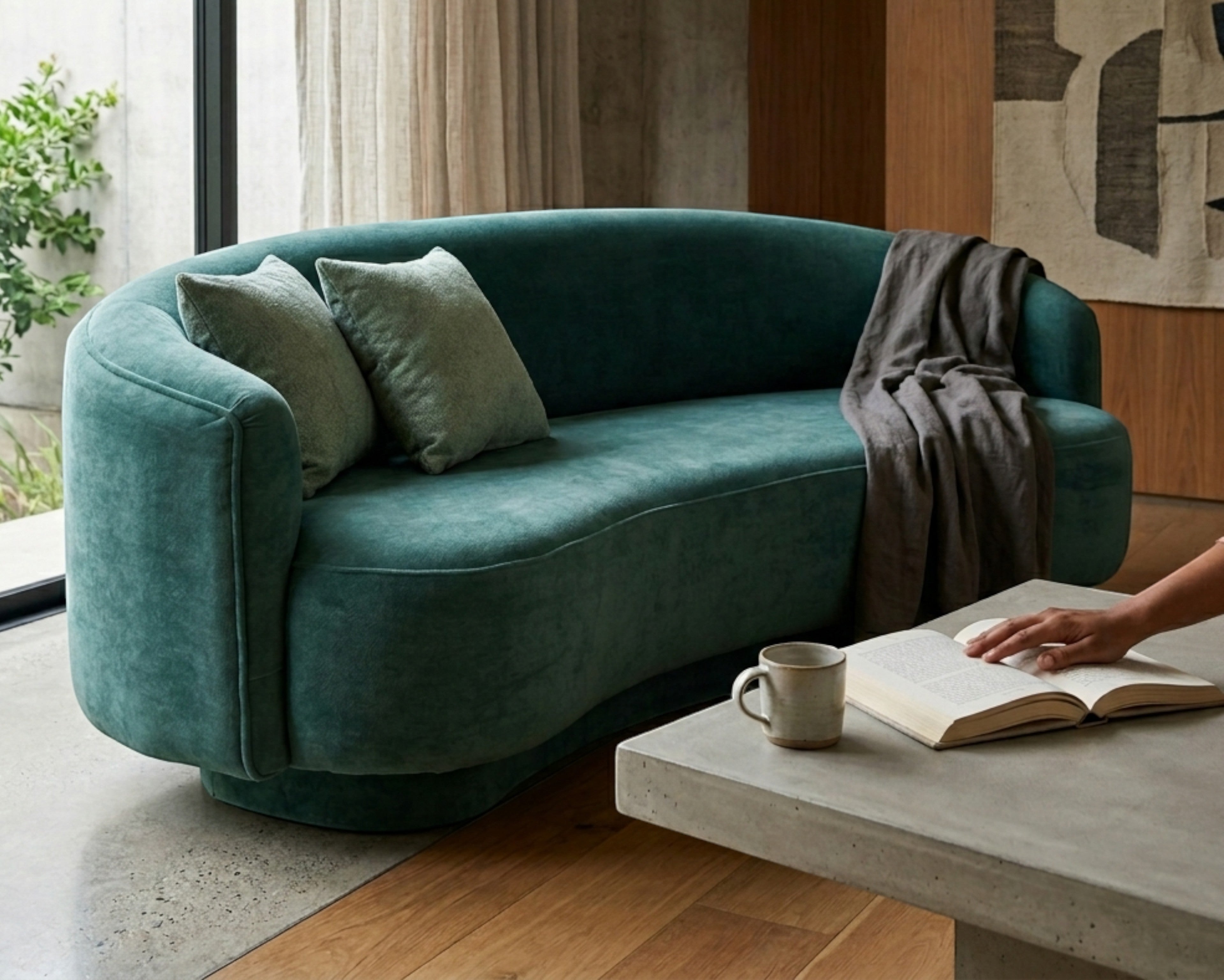 Curved Upholstered Sofa Set