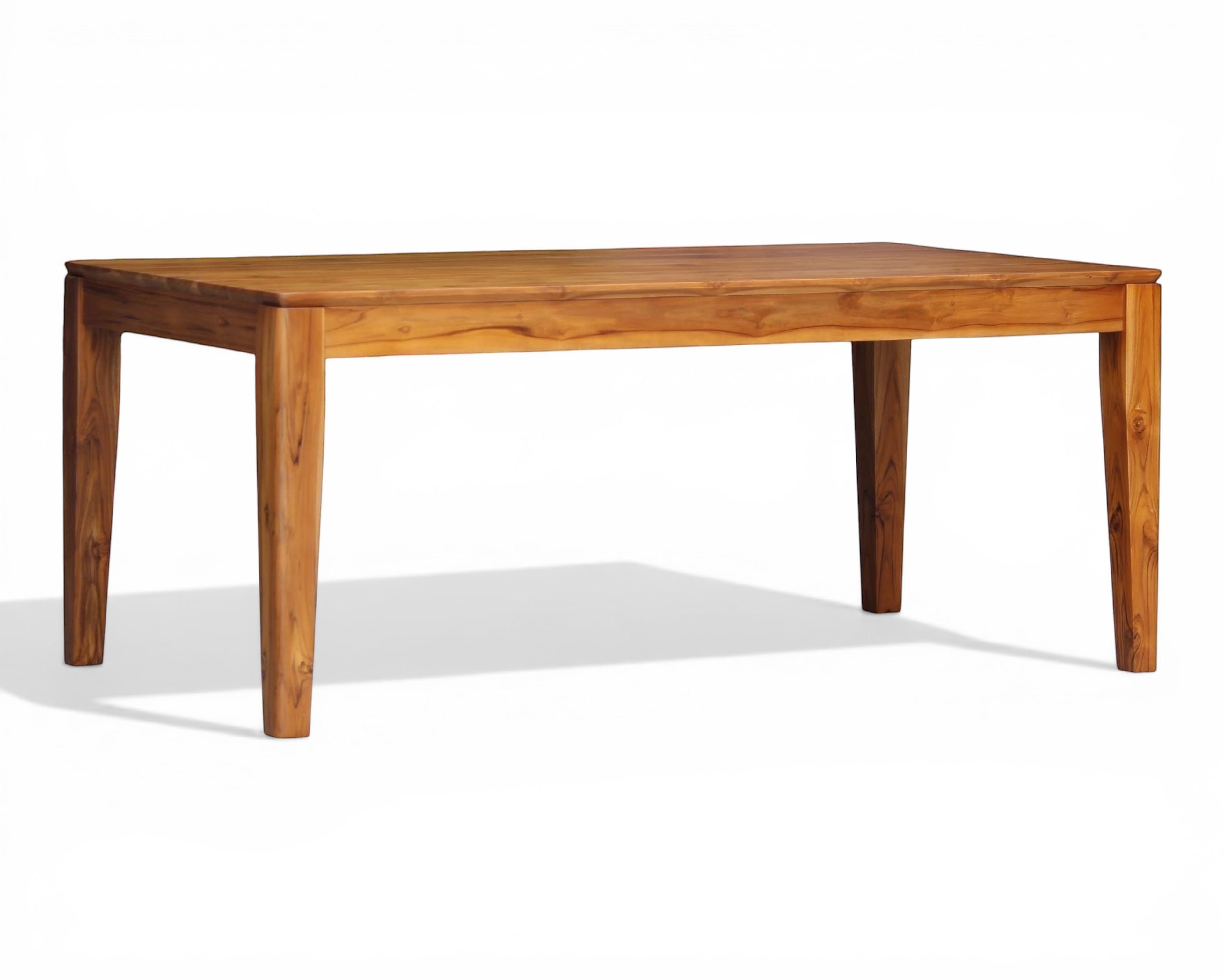 Nakoda Homes solid wood dining table with six chairs, natural wood finish, timeless design for dining room or kitchen.