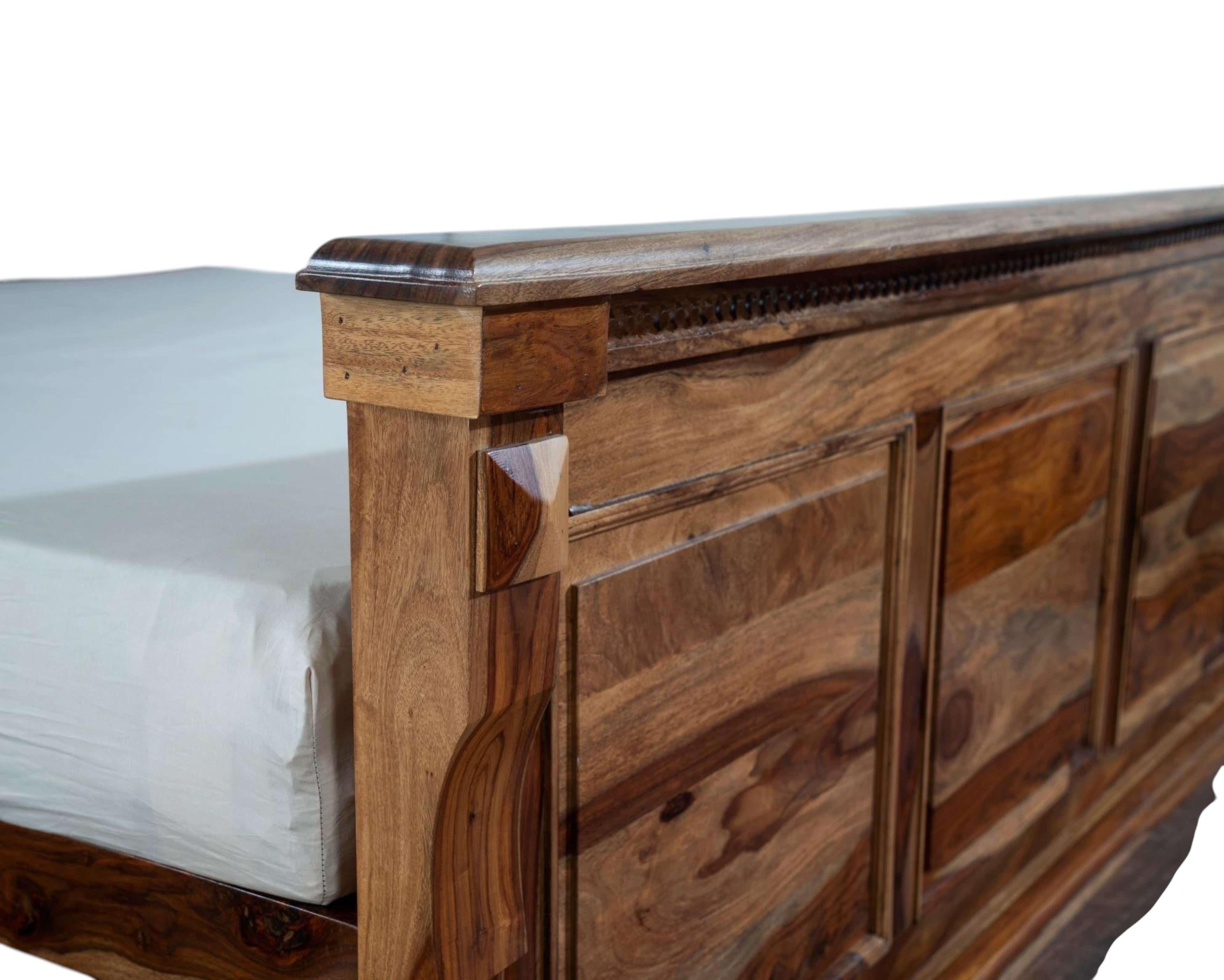 Nakoda Homes Grand Wooden Storage Bed Frame with paneled headboard and natural wood finish.