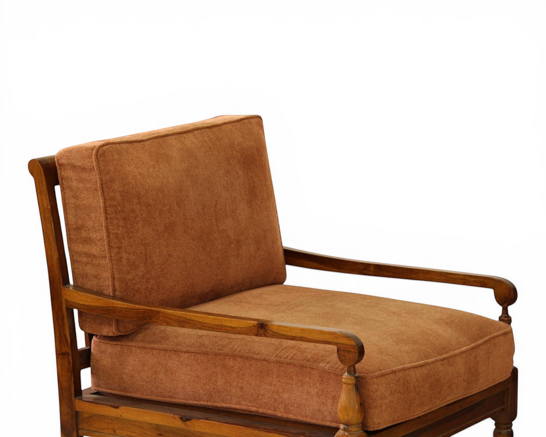 Nakoda Homes rust-colored upholstered armchair with wooden frame and armrests, part of a 3-piece living room sofa set.